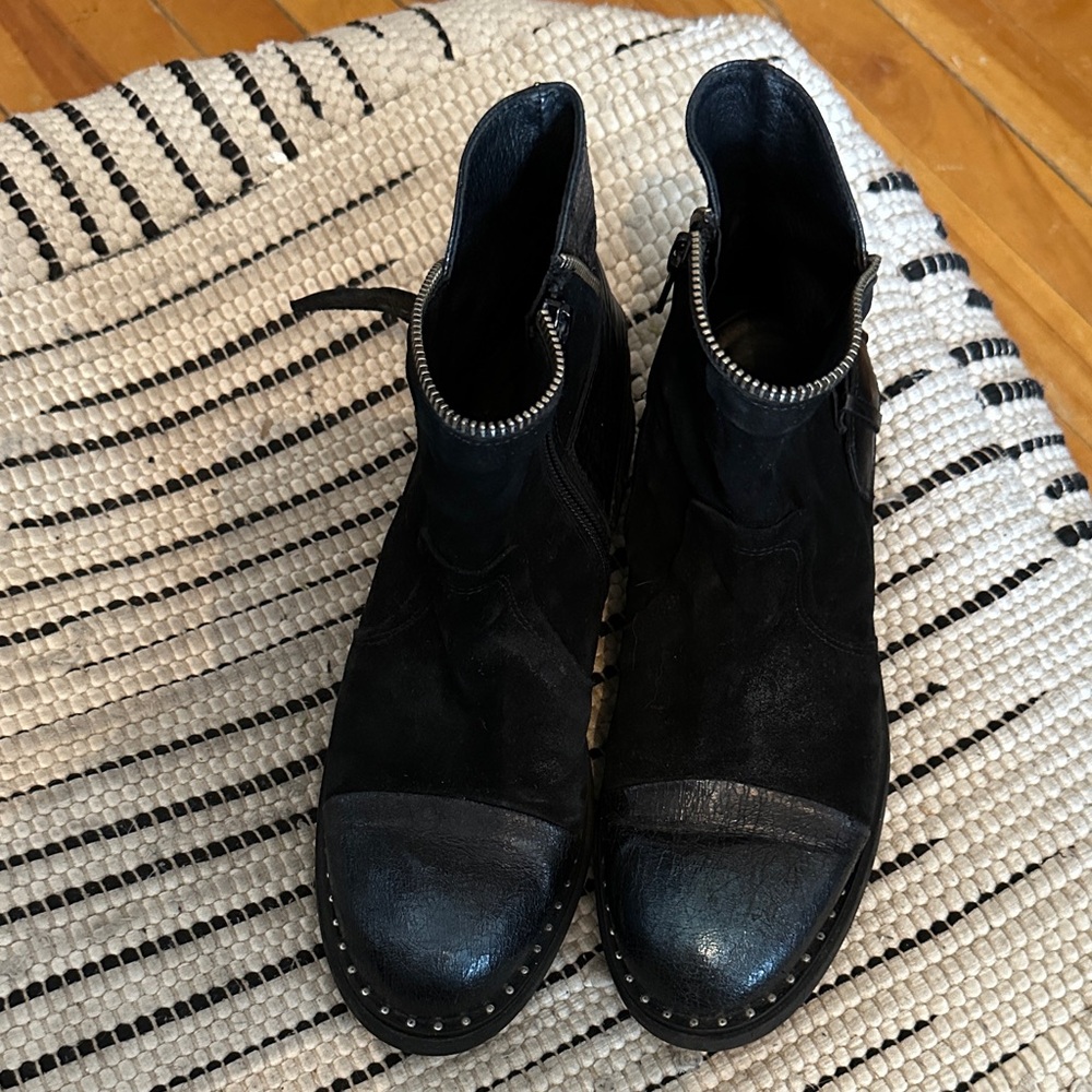 Black Leather Ankle Boots with Zipper